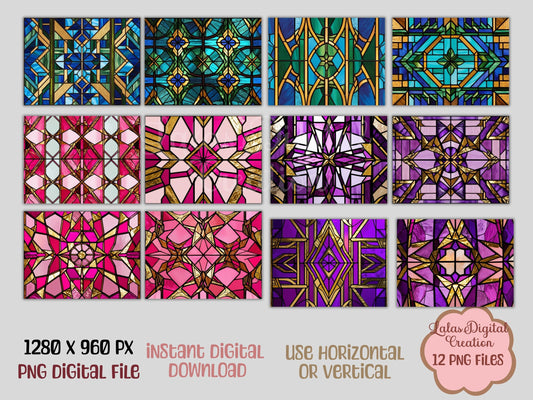 Geometric Stained Glass Digital Pattern Paper Bundle