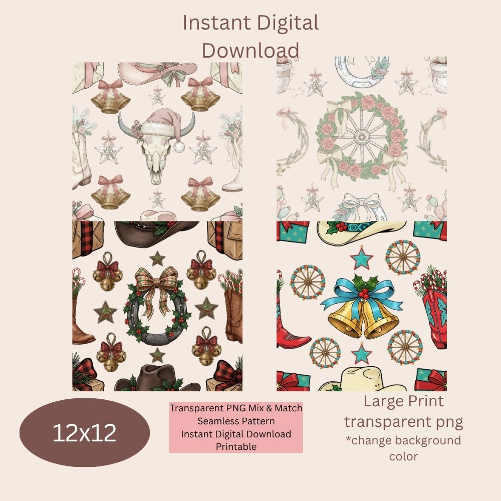 Western Christmas Seamless Digital Pattern Paper Bundle
