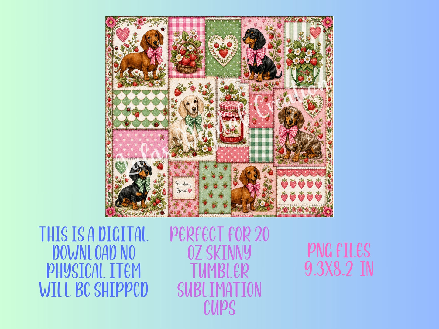 Dachshund Dog Patchwork Sublimation 20oz Tumbler Wrap PNG Digital Download 2