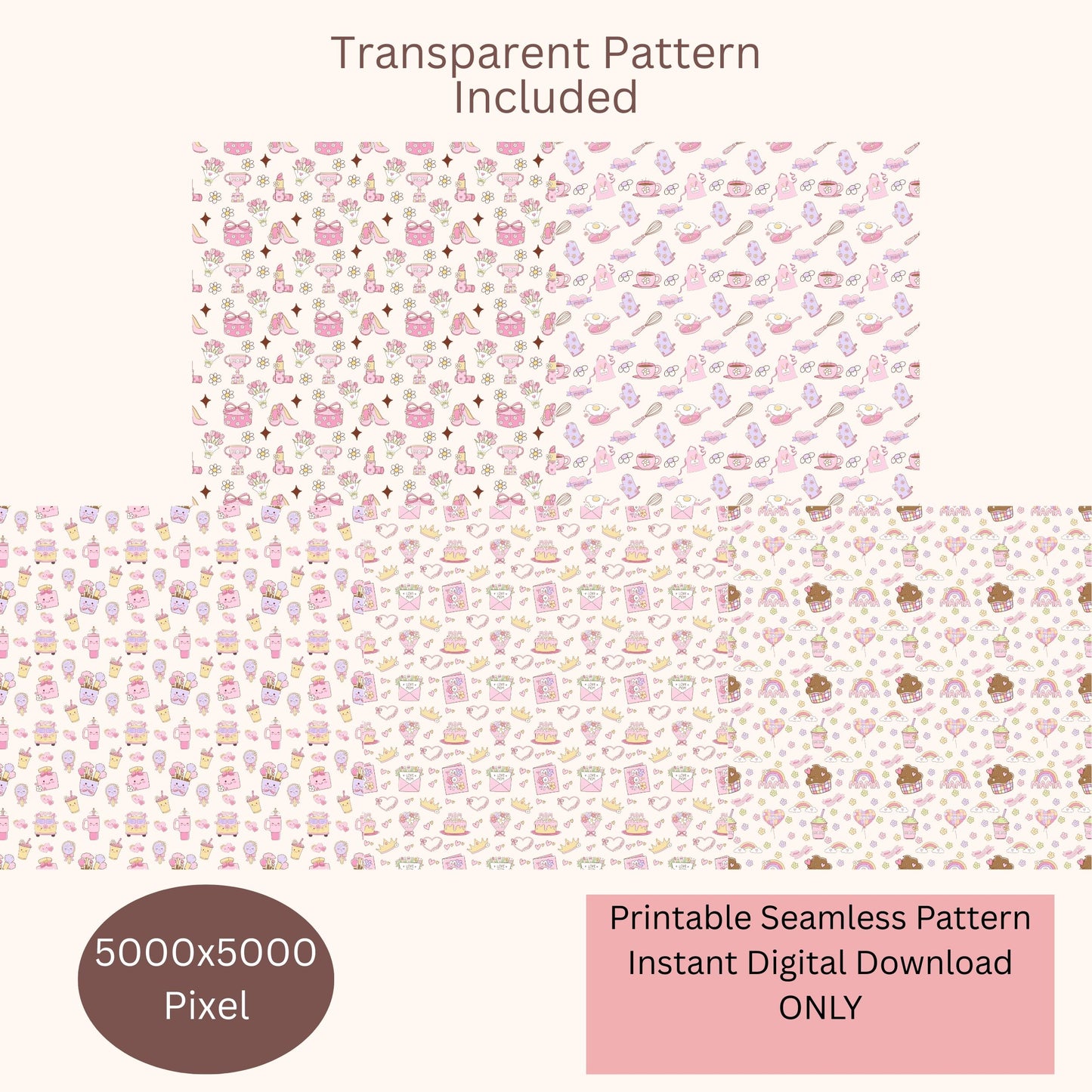 Preppy Coquette Mothers Day Seamless Repeating Pattern Paper Bundle Set