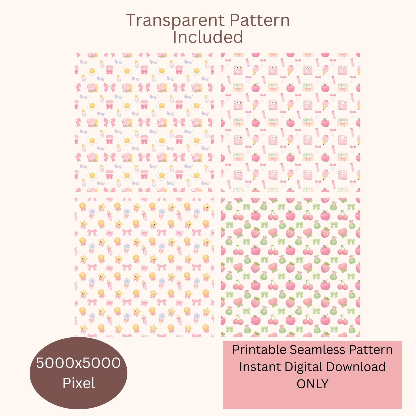 Preppy Back to School Seamless Repeating Pattern Paper Bundle Set
