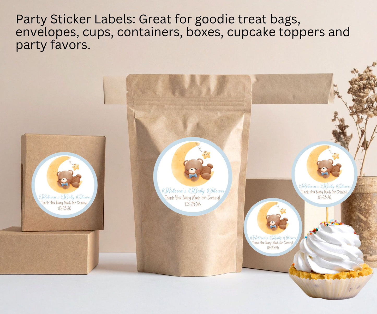 Baby Boy Bear Baby Shower Party Sticker Labels