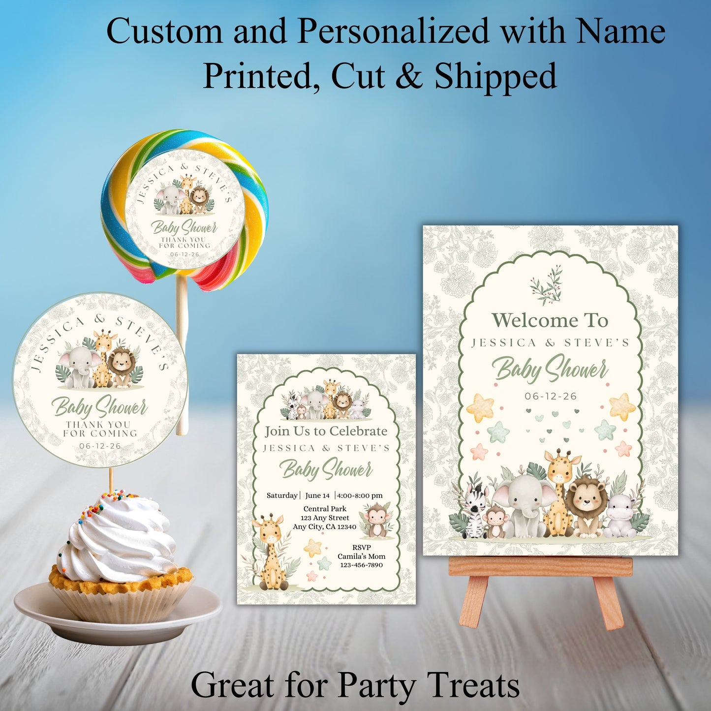 Safari Animals Neutral Baby Shower Party Sticker Labels