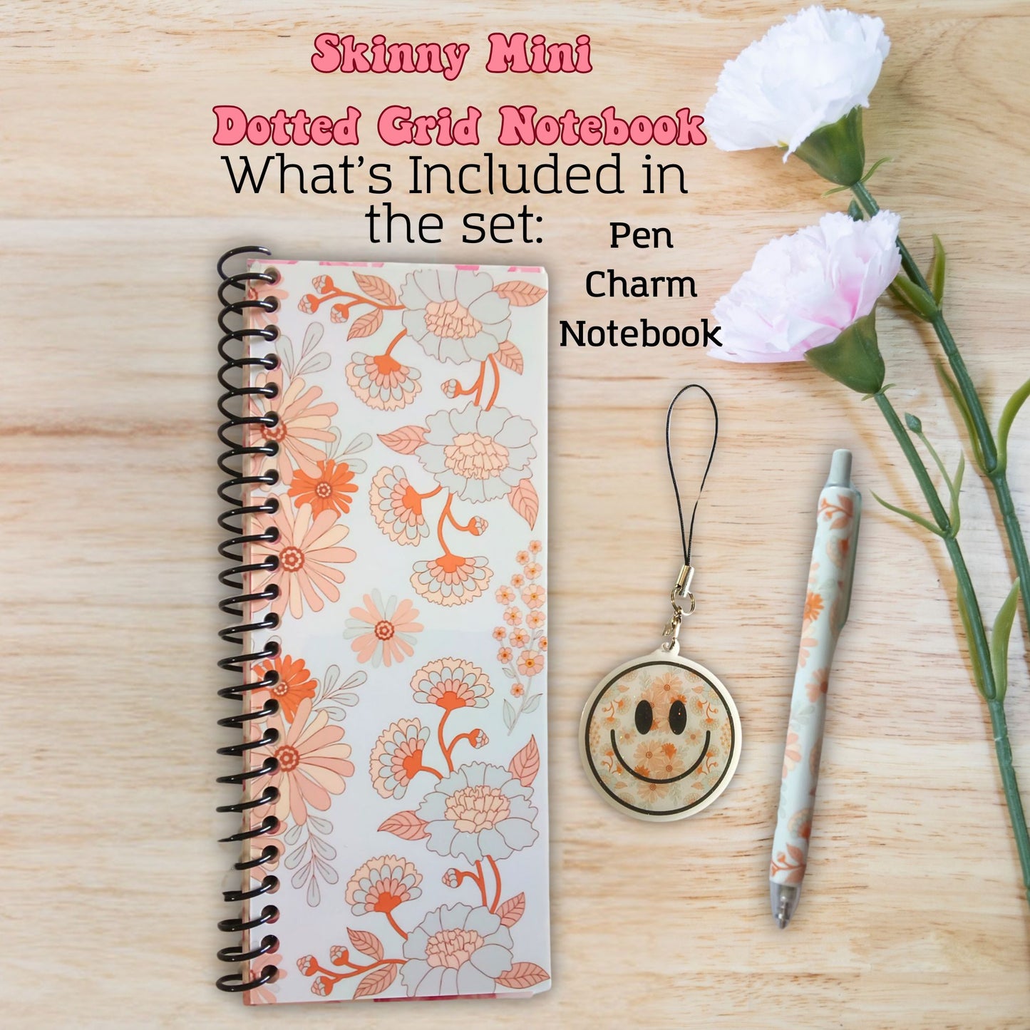 Boho Retro Skinny Mini Dot Grid Spiral Notebook Gift Set