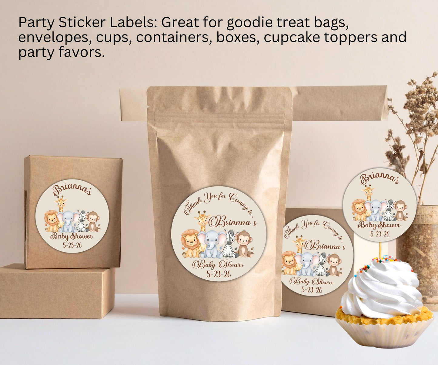 Safari Animal Baby Shower Party Sticker Labels