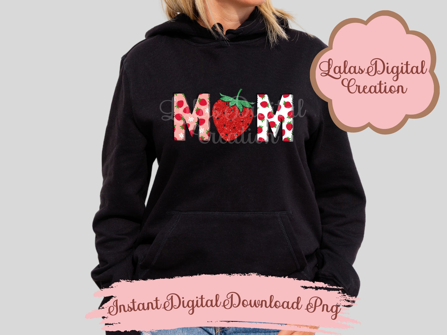 Strawberry Doodle MOM Clipart Instant Digital PNG Download