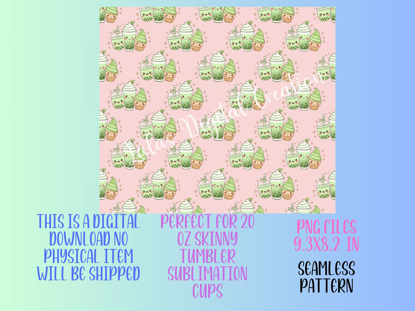 Kawaii Green Matcha Tea Sublimation 20zo Tumbler Wrap PNG Digital Download