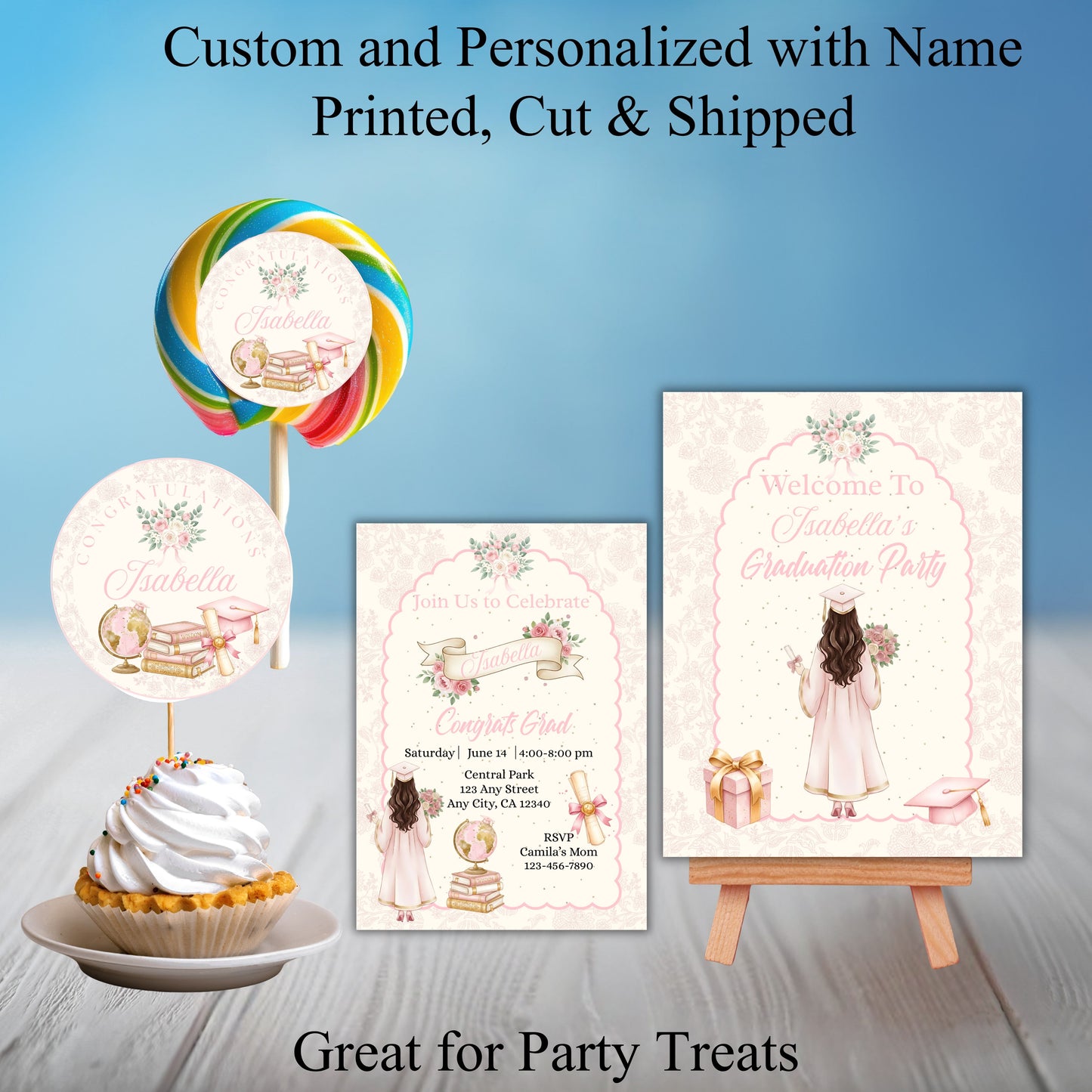 Pink Girl Graduation Party Sticker Labels