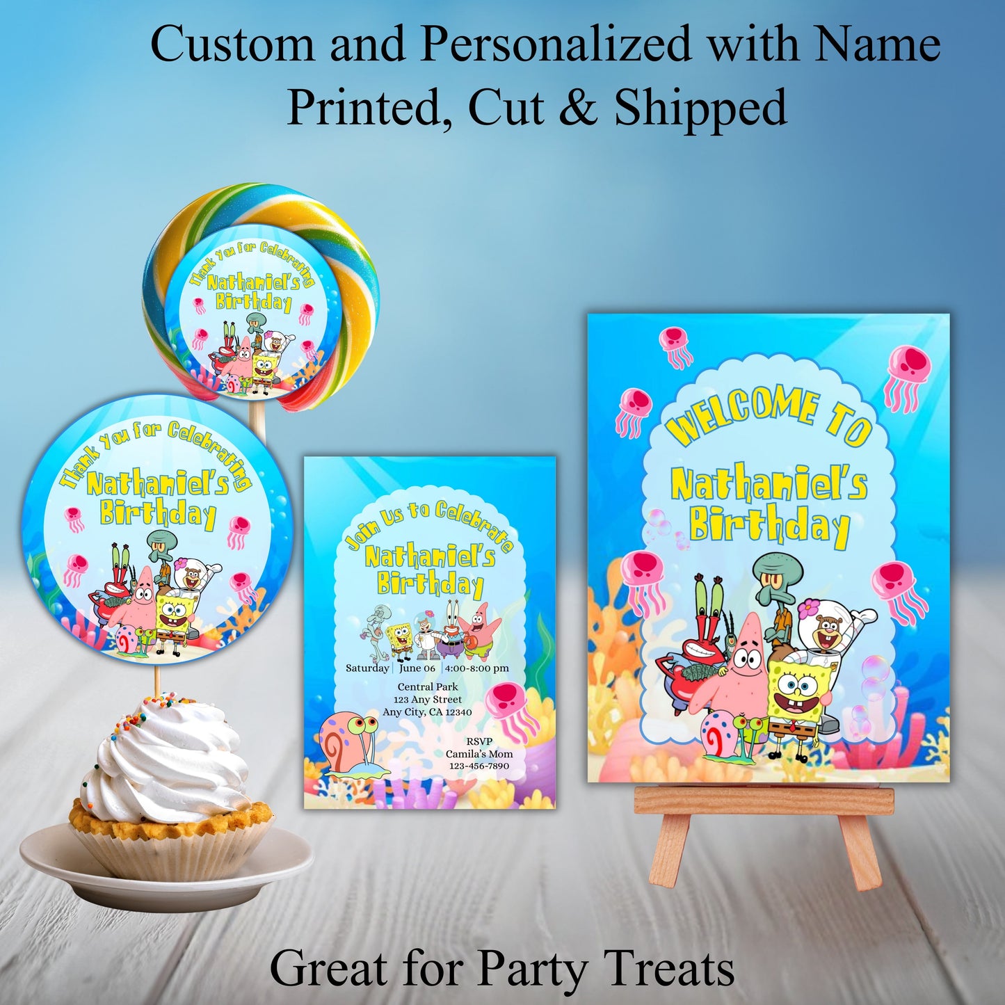 Spongebob Party Sticker Labels