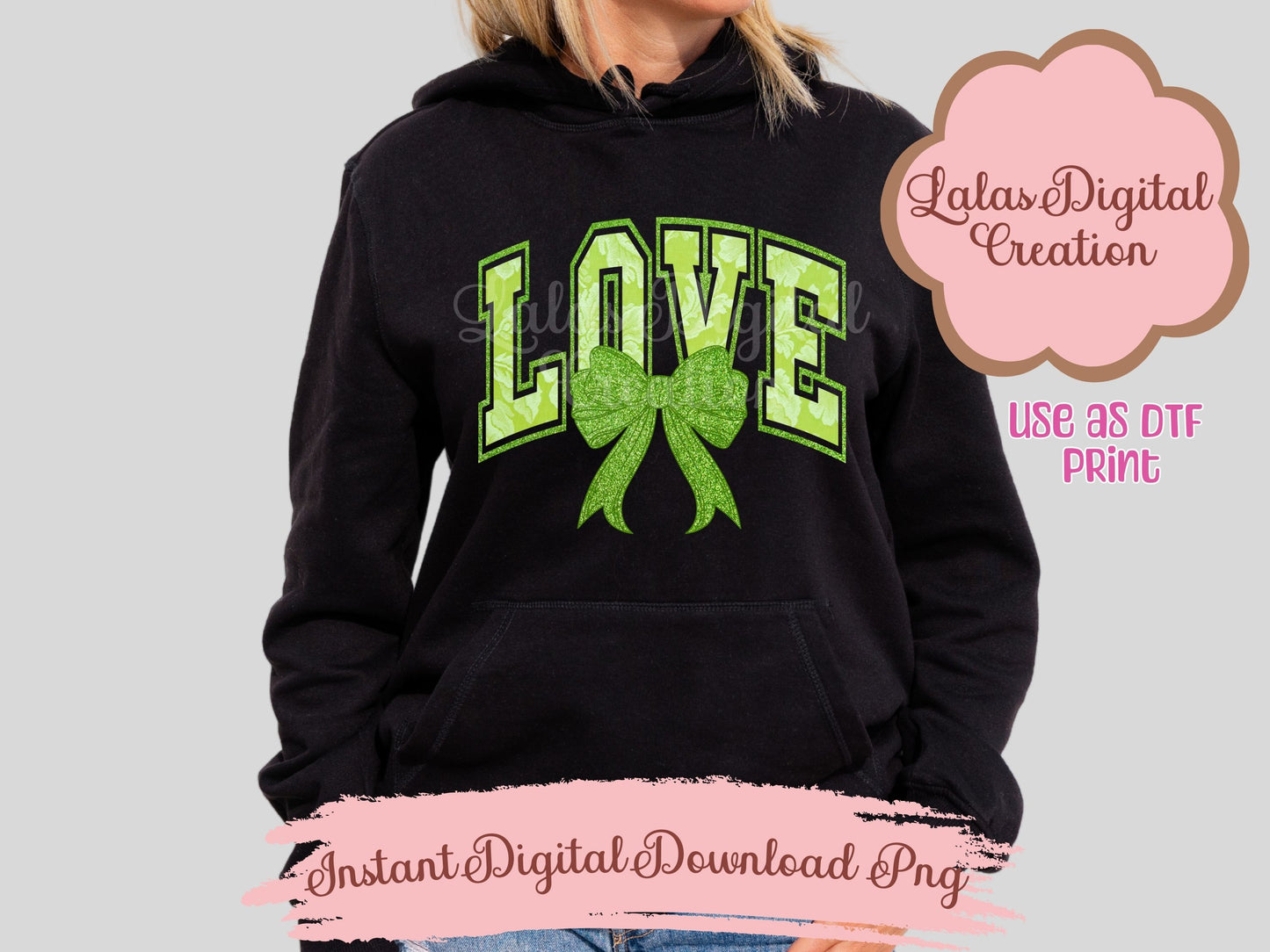 Green Love Bow Clipart PNG Instant Digital Download