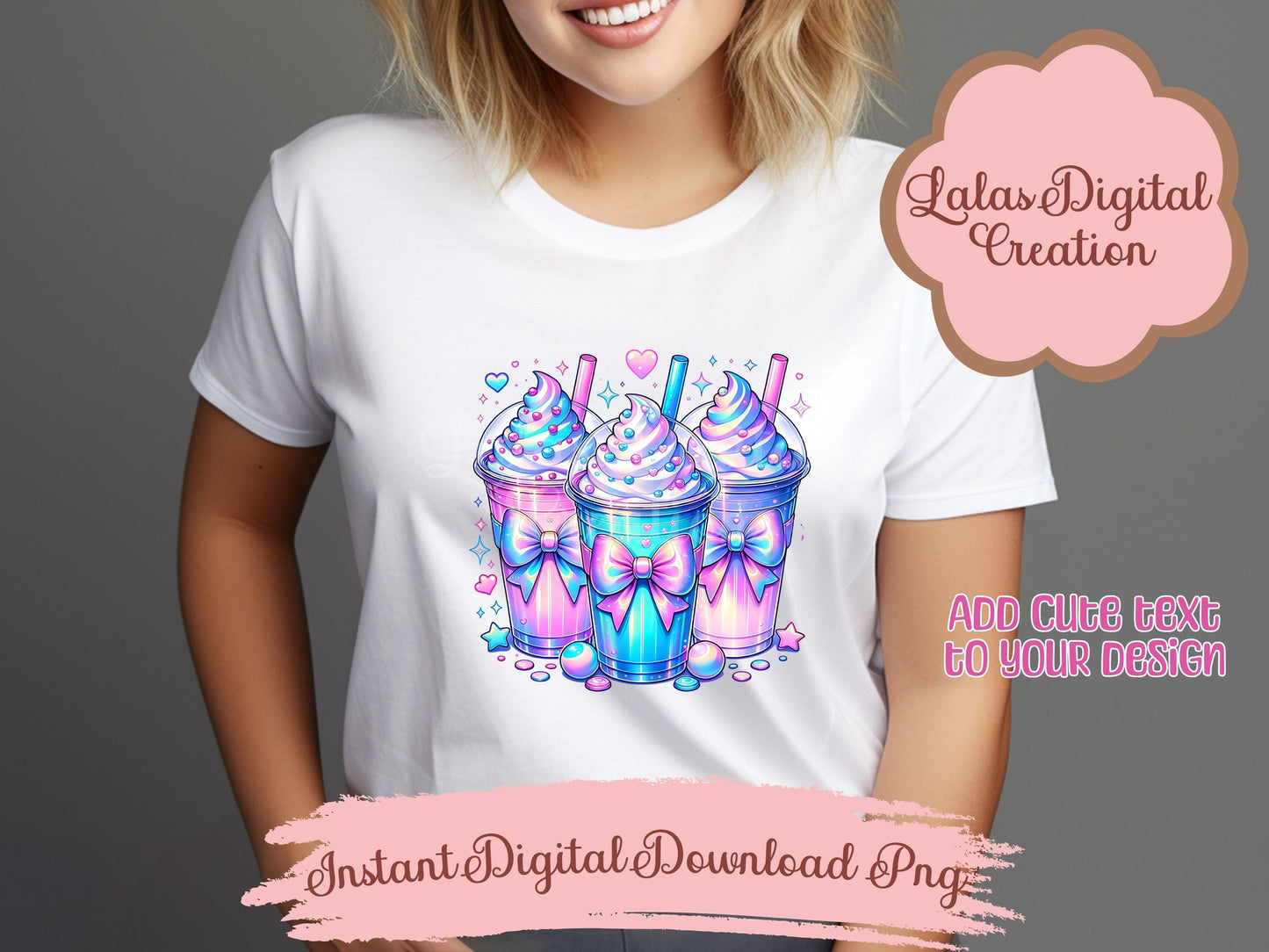 Holographic Iced Drink Clipart Bundle Instant Digital PNG Download