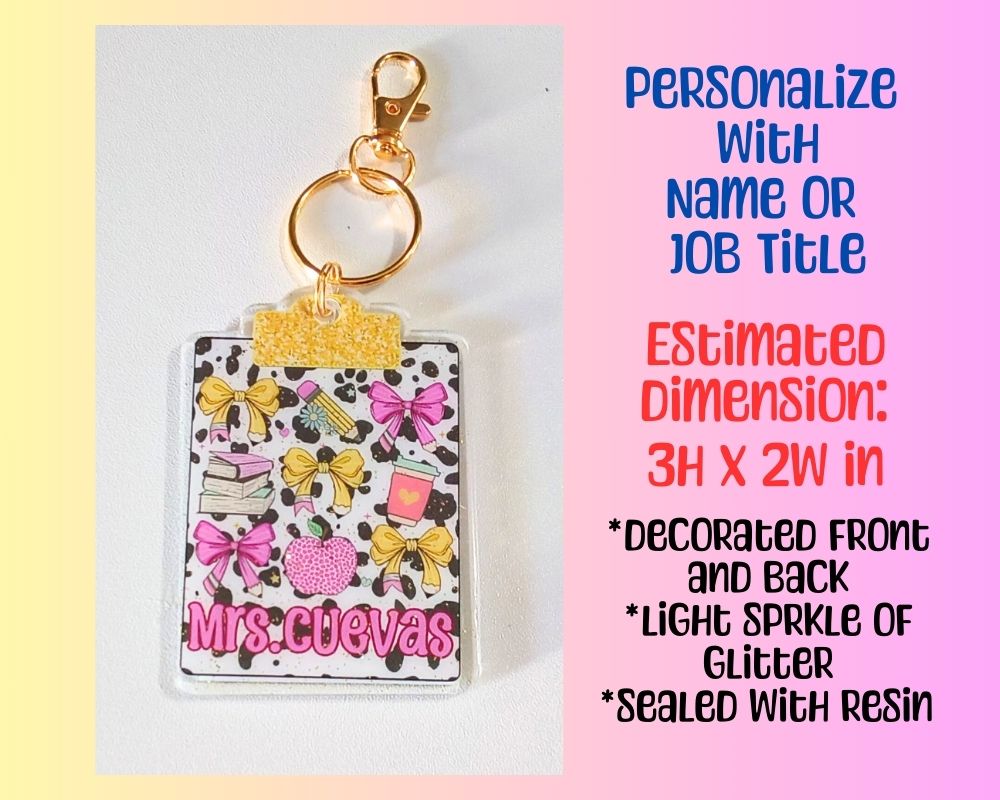 CUSTOM Composition Book Clipboard Resin Acrylic Keychain