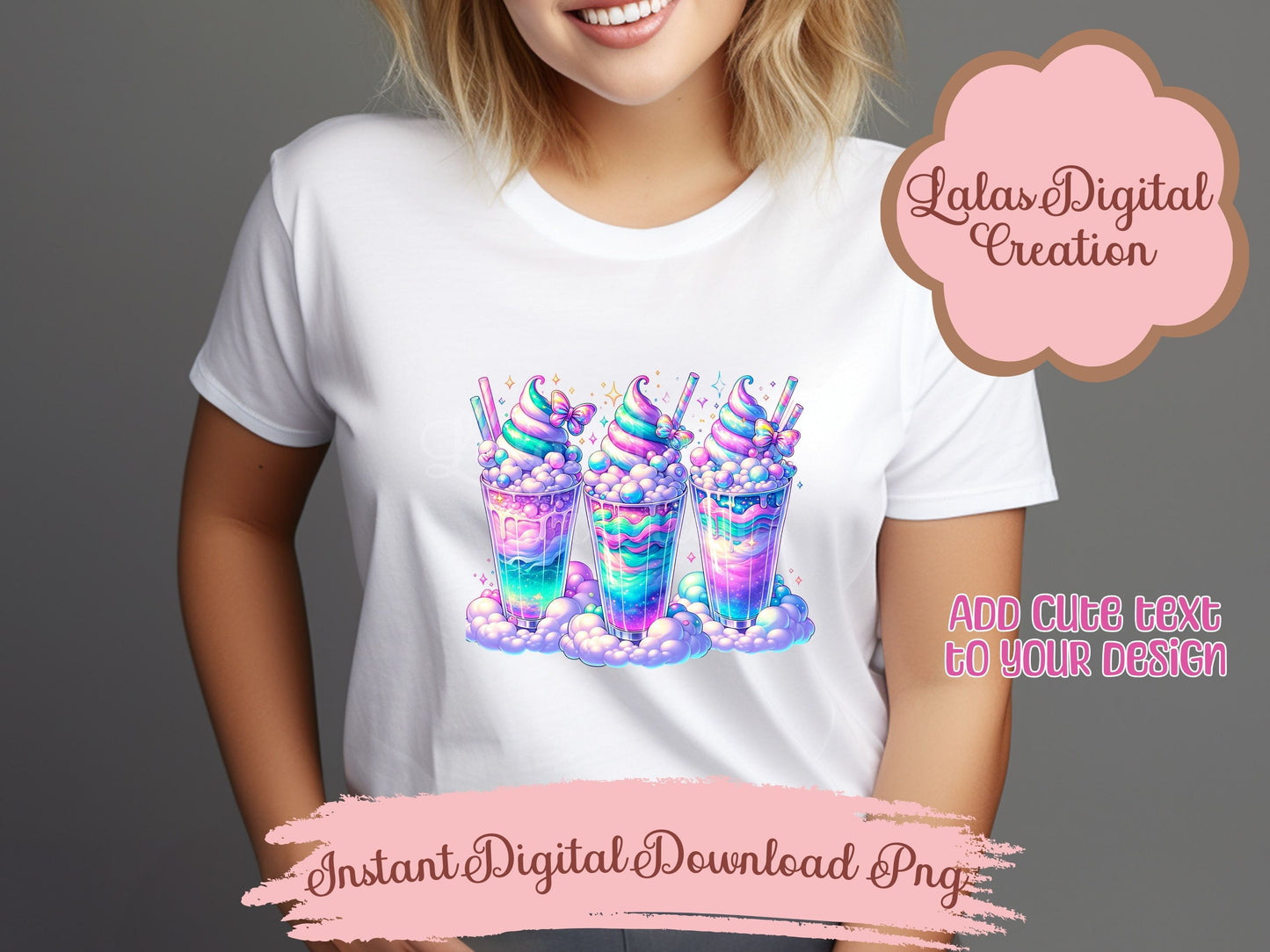 Holographic Swirl Iced Drink Clipart Bundle Instant Digital PNG Download