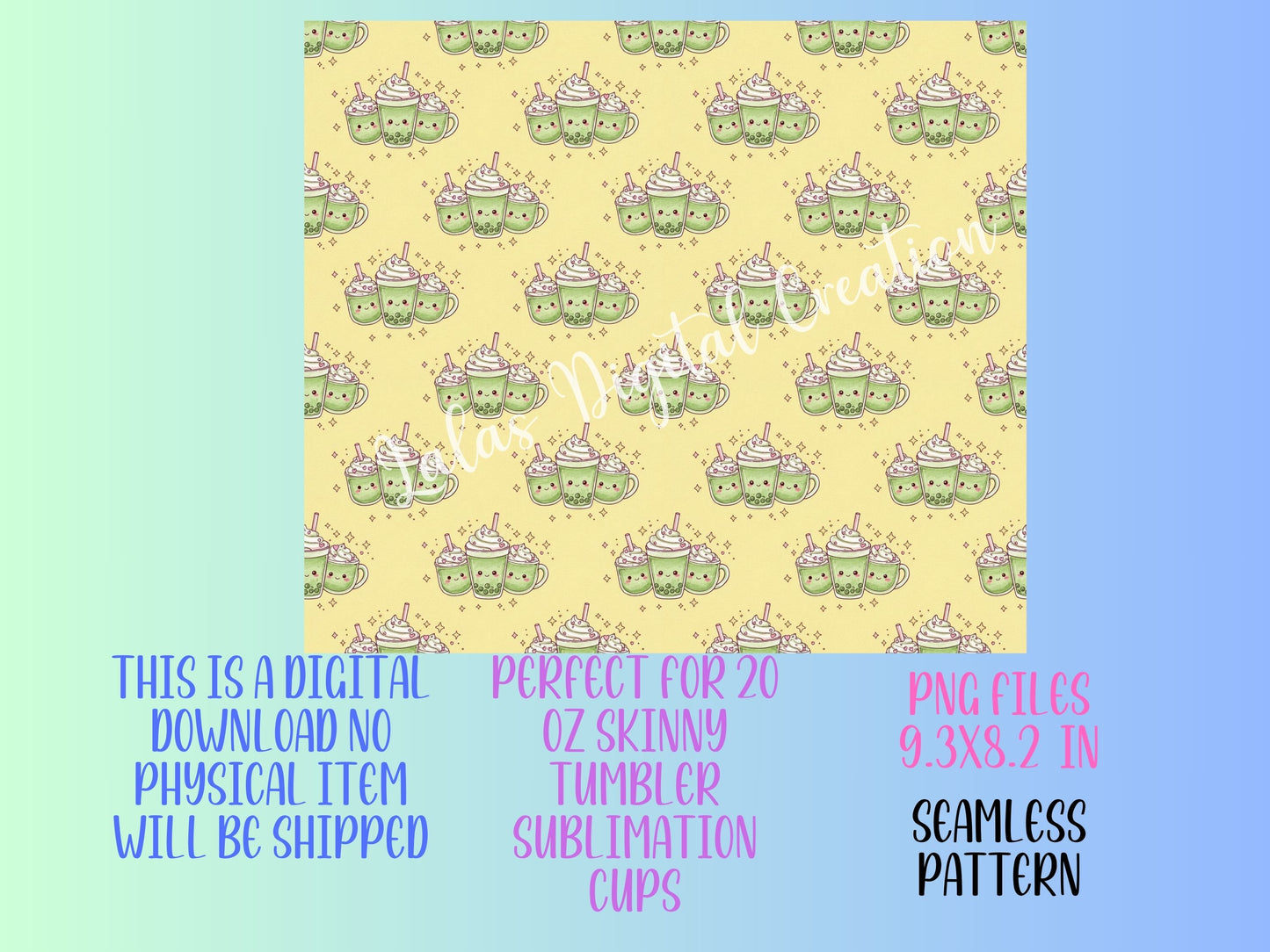 Kawaii Green Matcha Tea 6 Sublimation 20zo Tumbler Wrap PNG Digital Download
