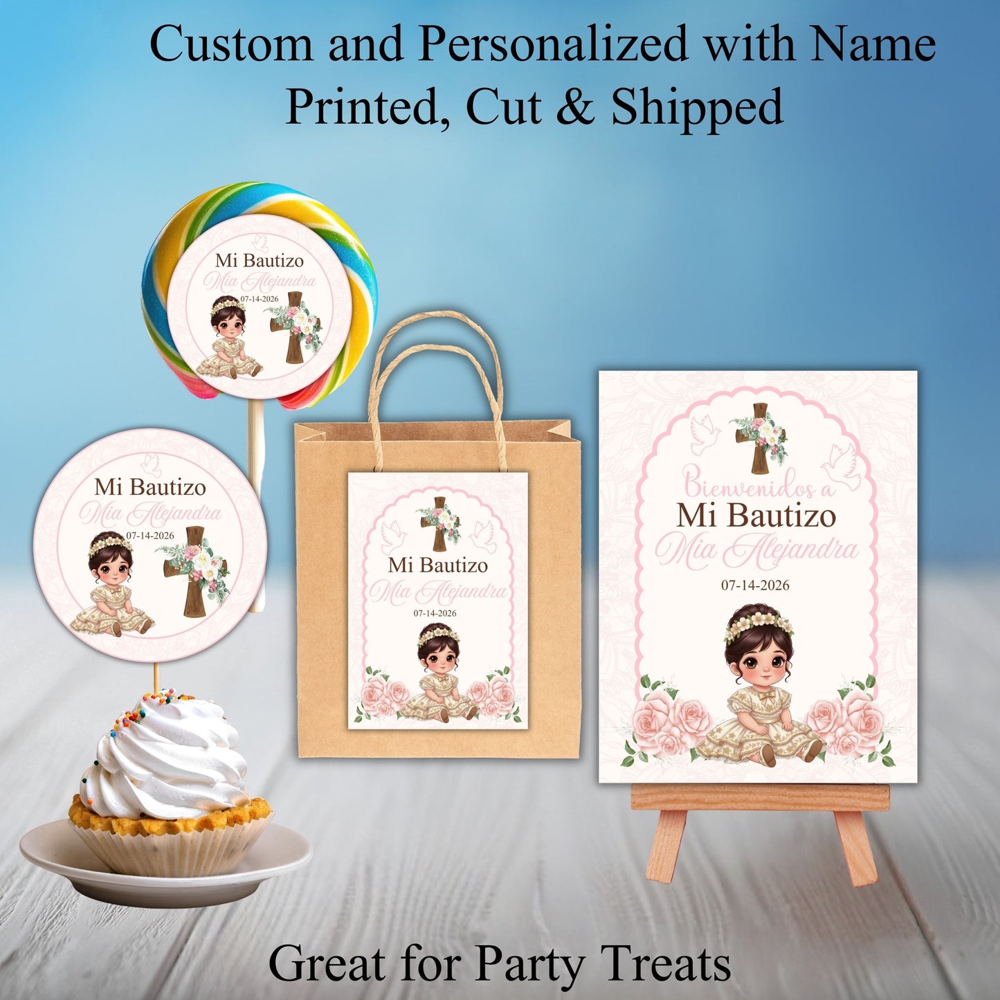 Baby Girl Baptism Party Sticker Labels