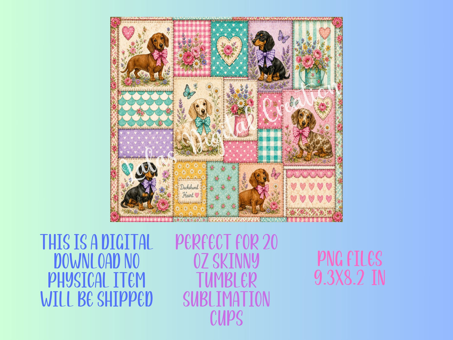 Dachshund Dog Patchwork Sublimation 20oz Tumbler Wrap PNG Digital Download