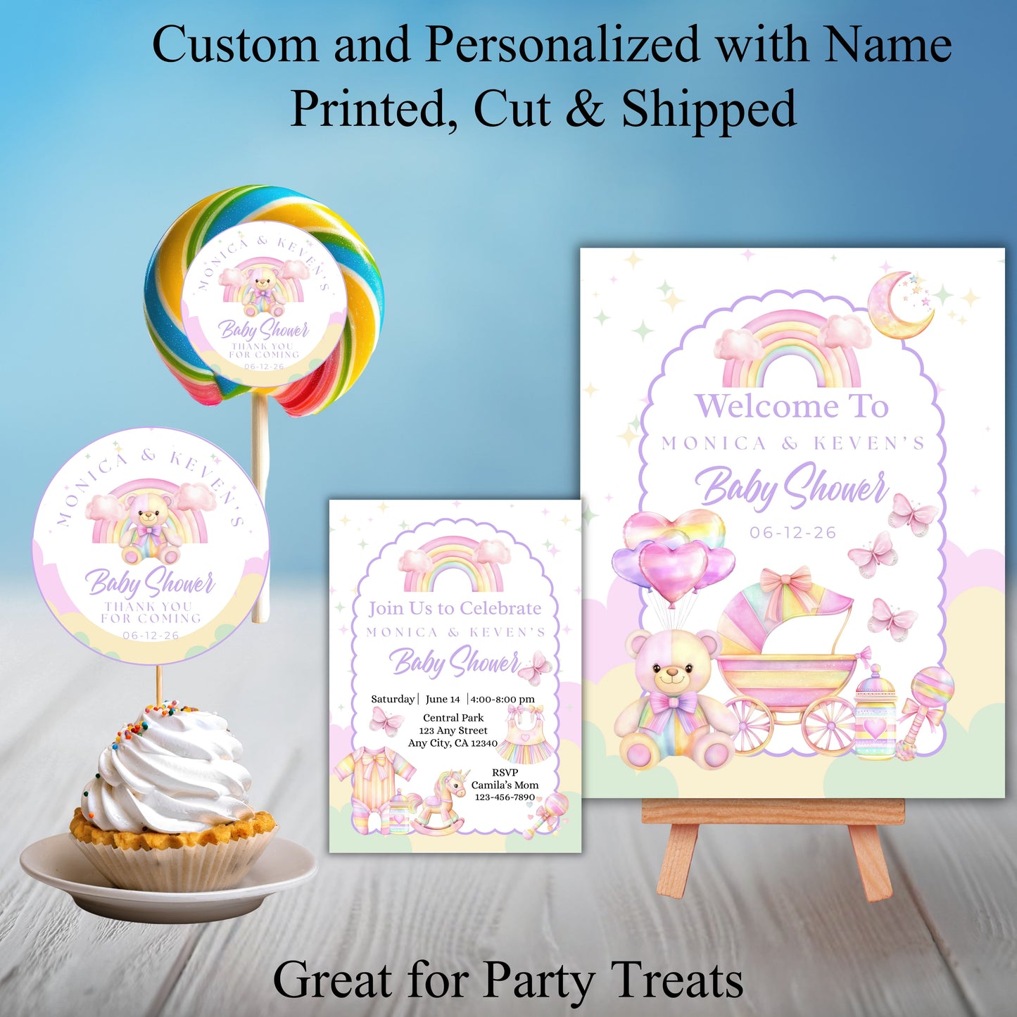 Rainbow Baby Shower Party Sticker Labels