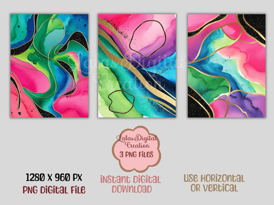 Neon Gradient Watercolor Digital Pattern Paper Bundle
