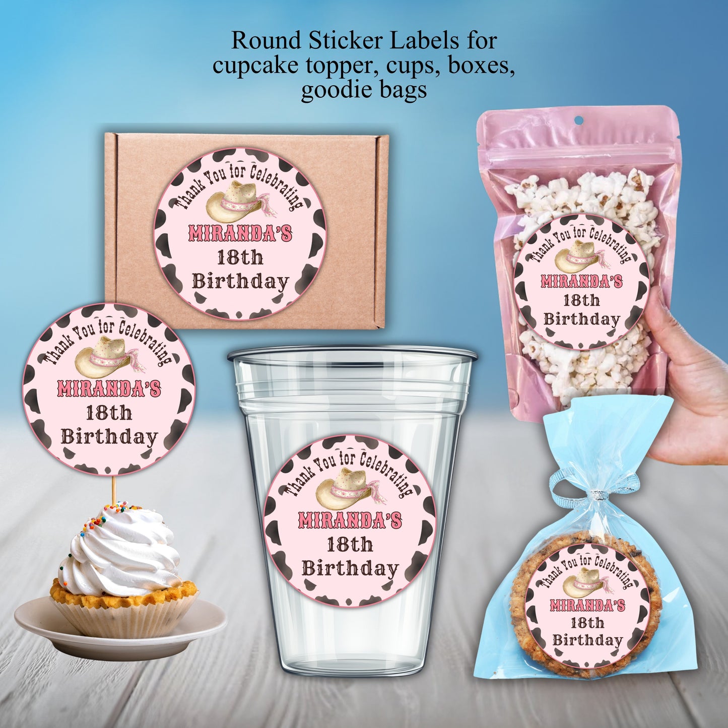 Baby Cow Birthday Party Sticker Labels