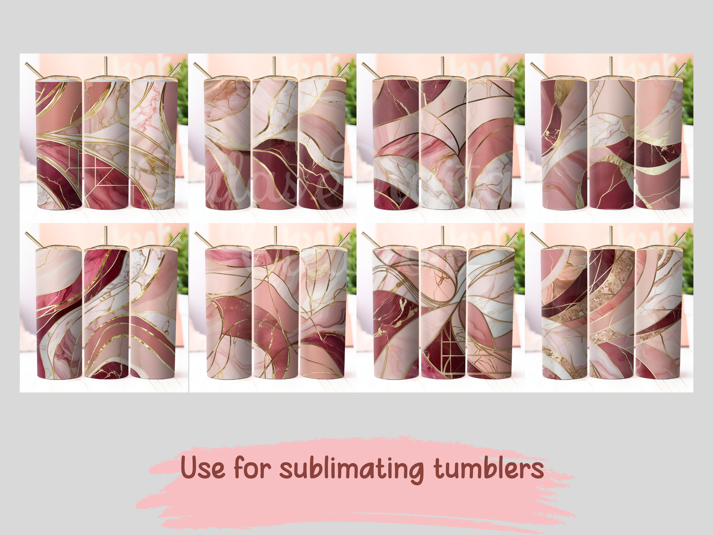 Pink and Gold Marble PNG Digital Pattern Paper Bundle