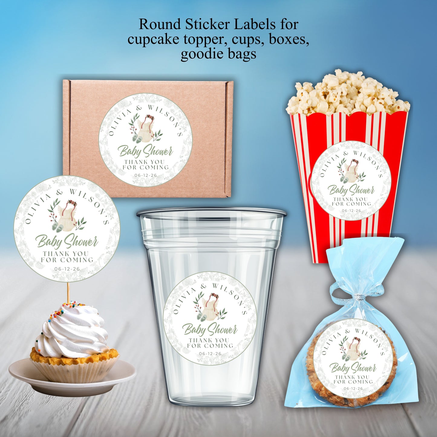 Boho Neutral Girls Baby Shower Party Sticker Labels
