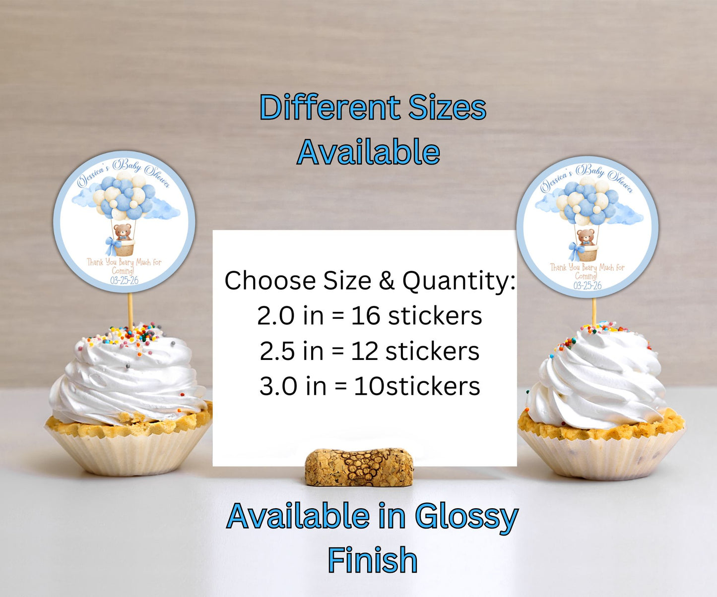 Baby Boy Balloon Bear Baby Shower Party Sticker Labels