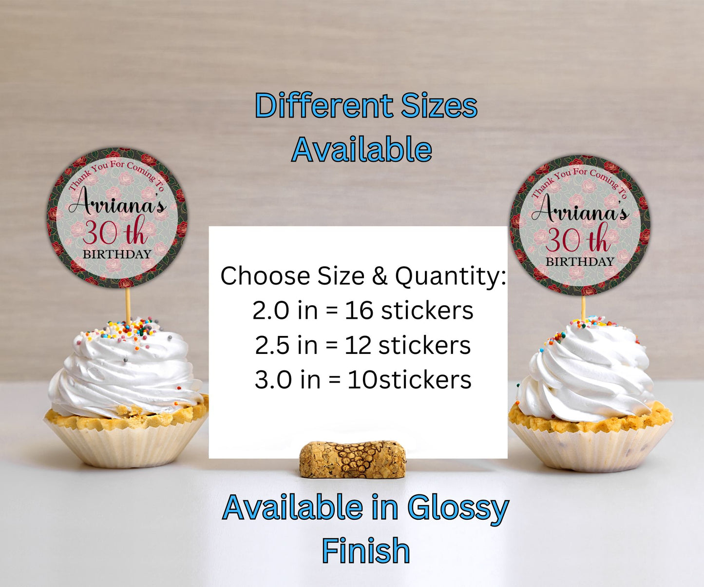 Red Rose Birthday Party Sticker Labels