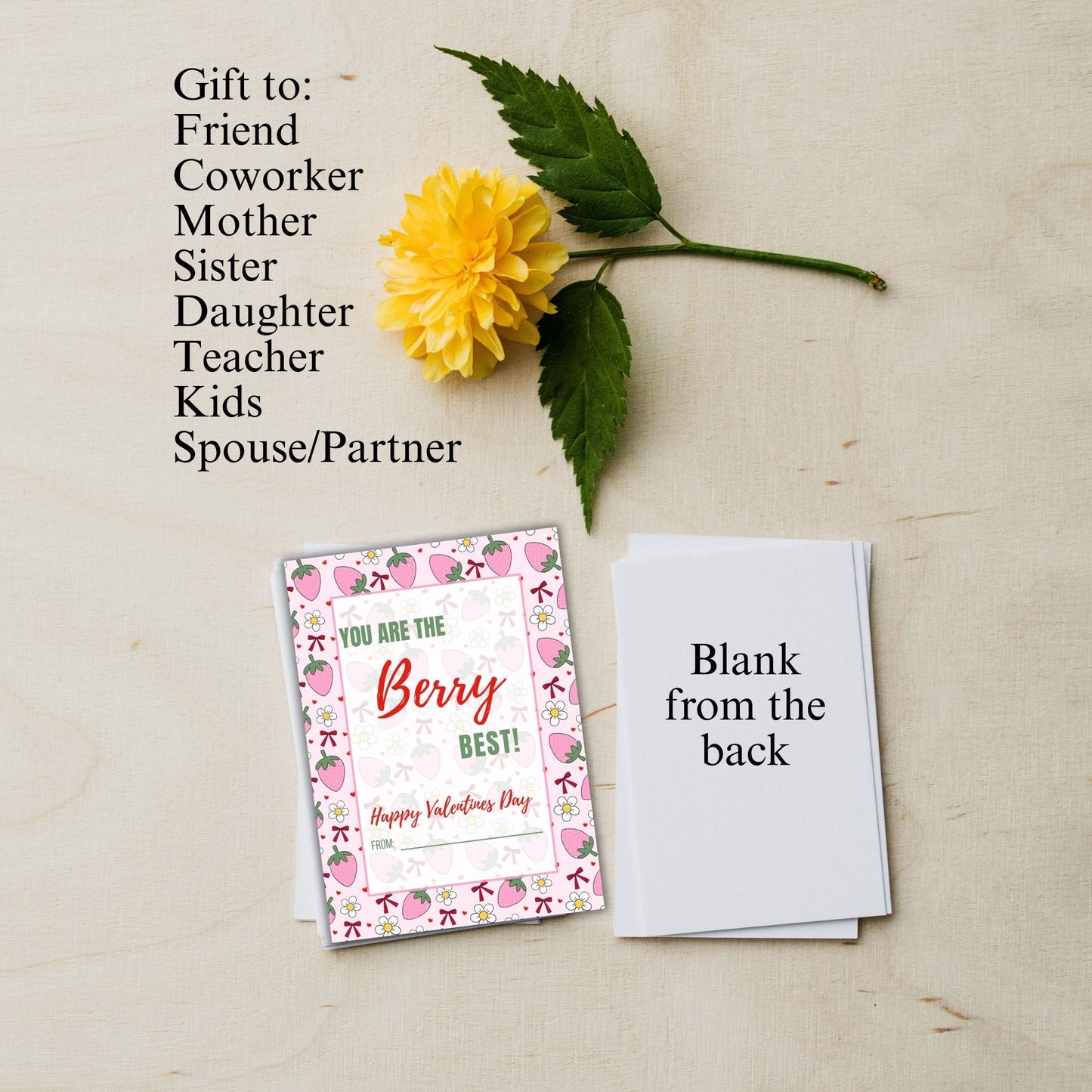 Pink Strawberry Valentines Day Card Bundle Printable Digital Cards