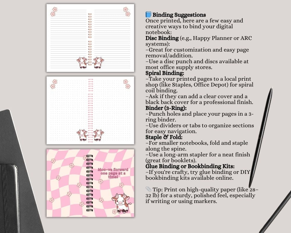 Pink Highland Cow Digital Lined & Dotted Grid Notebook PDF