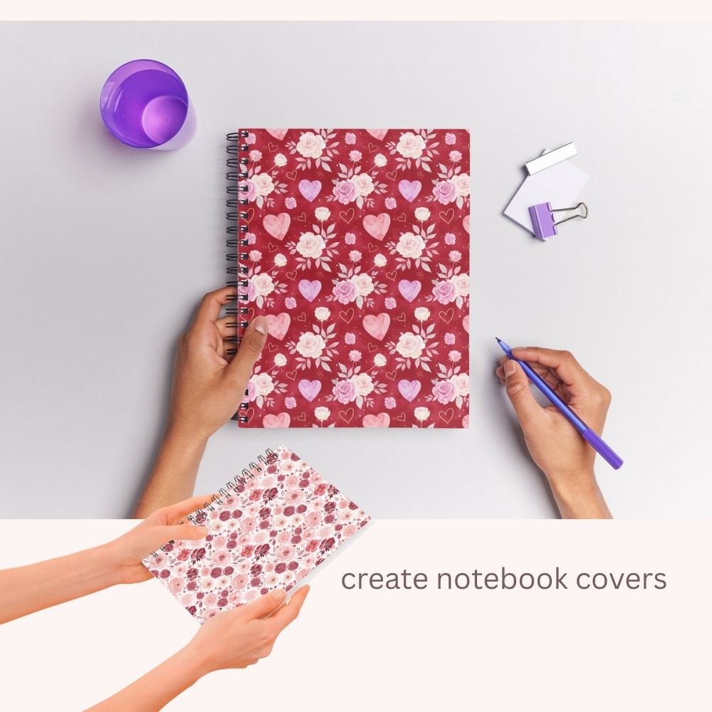 Valentines Floral & Hearts Seamless Repeating Pattern Paper Bundle Set