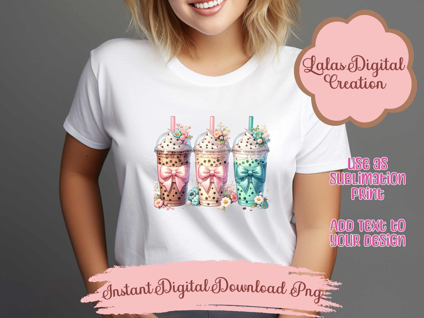 Iced Coffee Drink Coquette Bow Bundle Clipart PNG Instant Digital Download