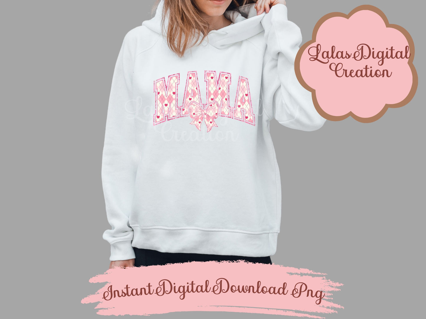 Pink Valentines MAMA Bow Varsity Clipart Bundle Instant Digital PNG Download
