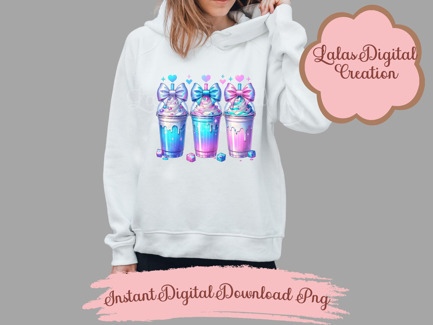 Holographic Iced Drink Clipart Bundle Instant Digital PNG Download