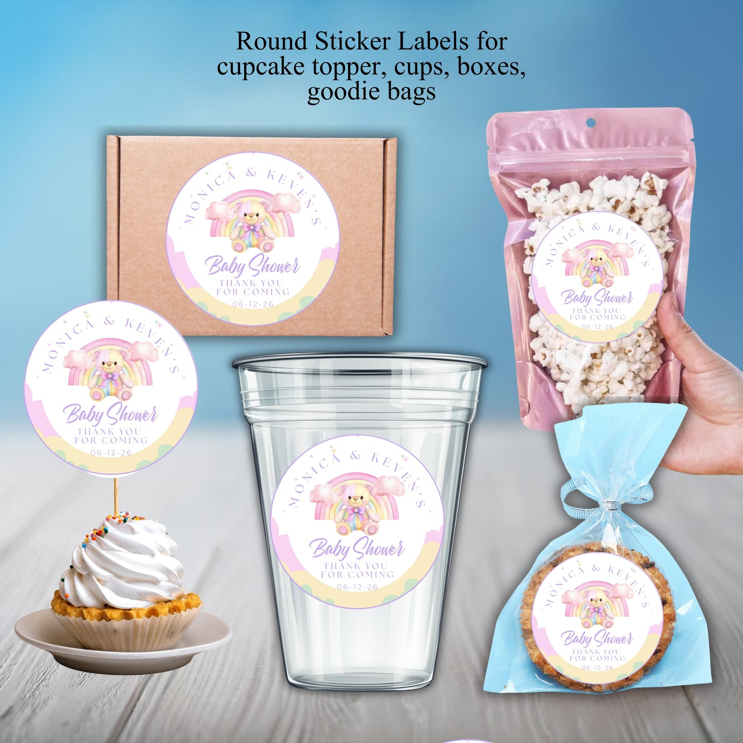 Rainbow Baby Shower Party Sticker Labels