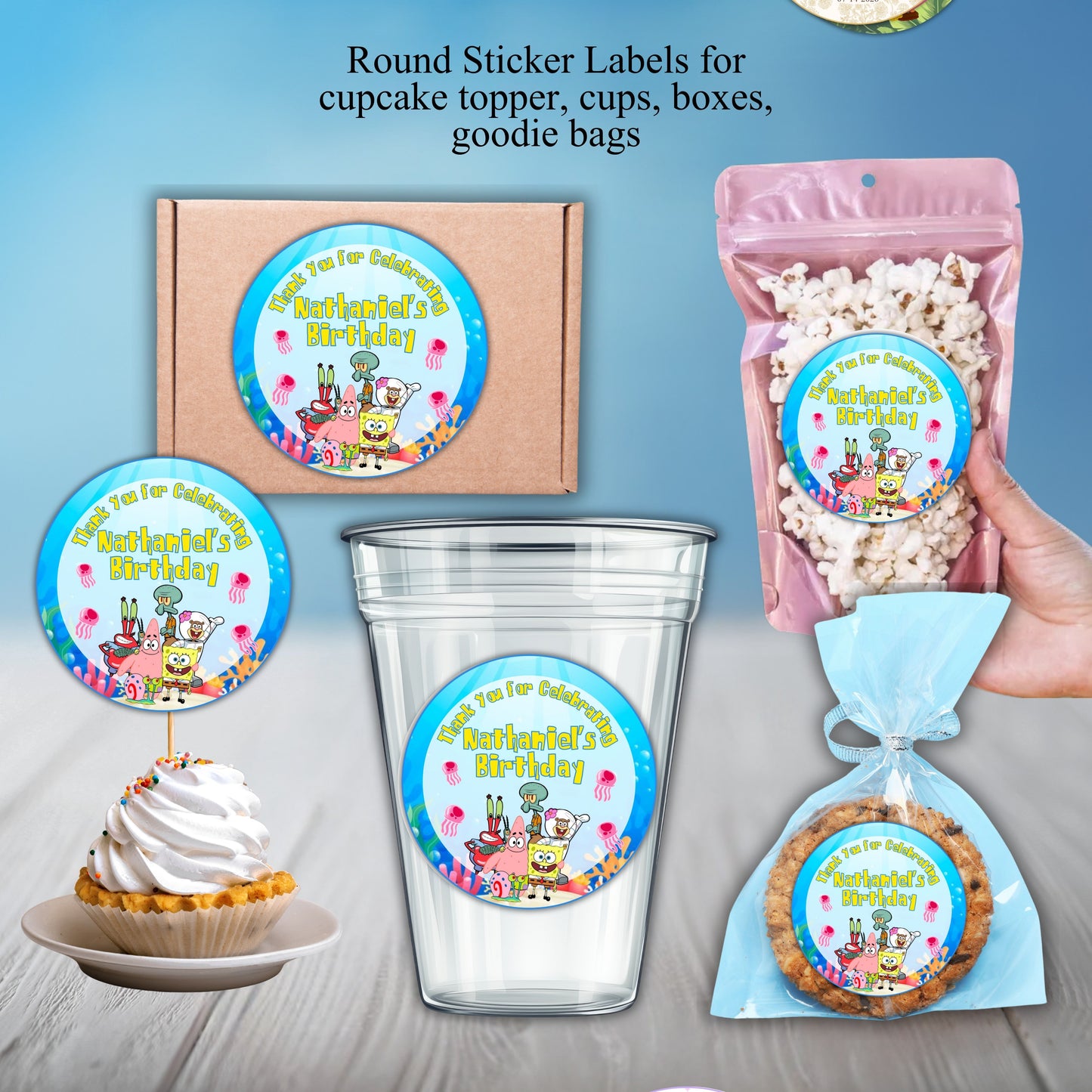 Spongebob Party Sticker Labels