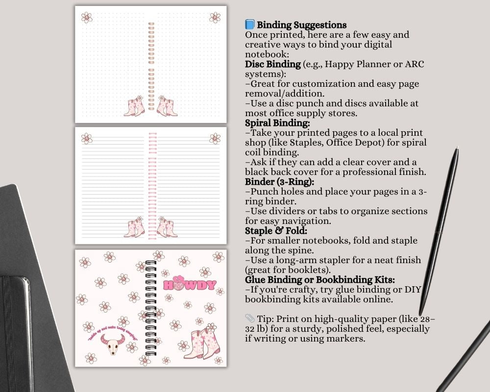 Howdy Cowgirl Pink Digital Lined & Dotted Grid Notebook PDF