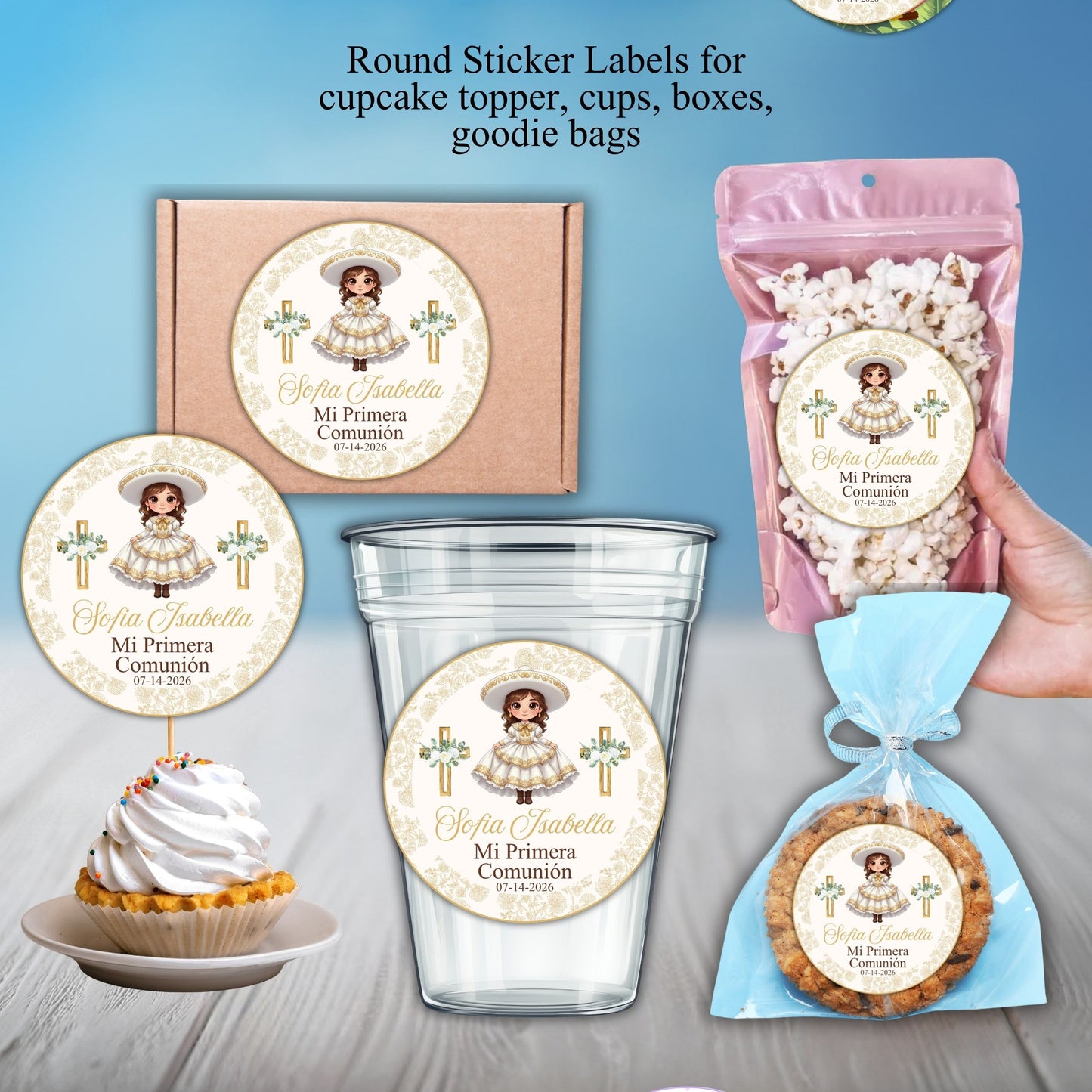 Charra Girl Pimera Comunion Party Sticker Labels