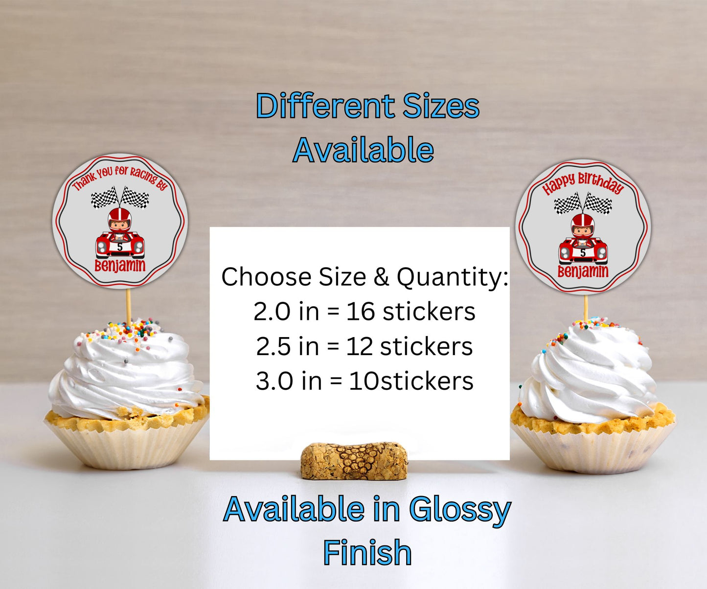 Red Boys Race Car Birthday Party Sticker Labels