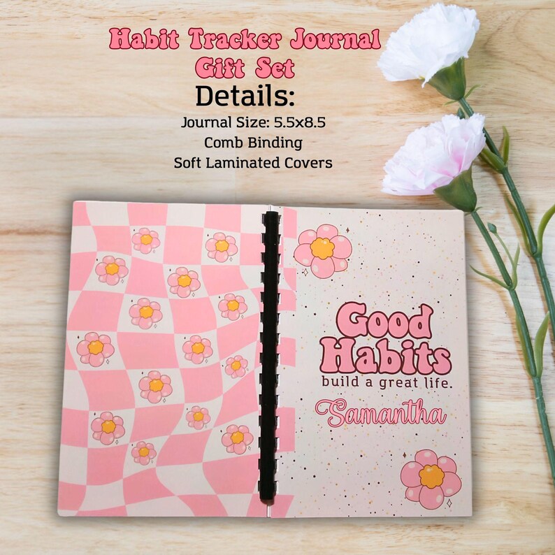 Undated Pink Groovy 1 Month Daily Habit Tracker Journal Notebook