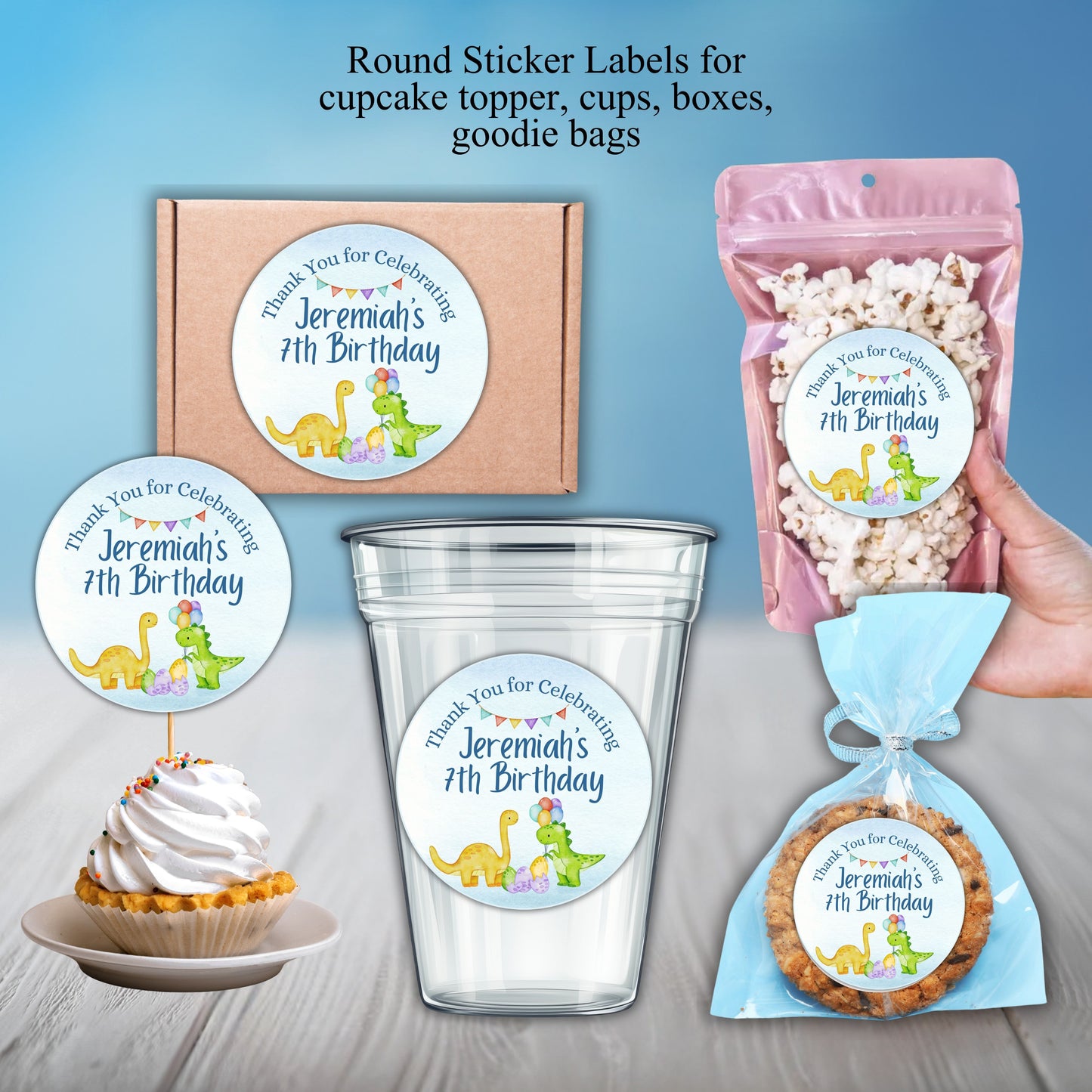 Dinosaur Birthday Party Sticker Labels