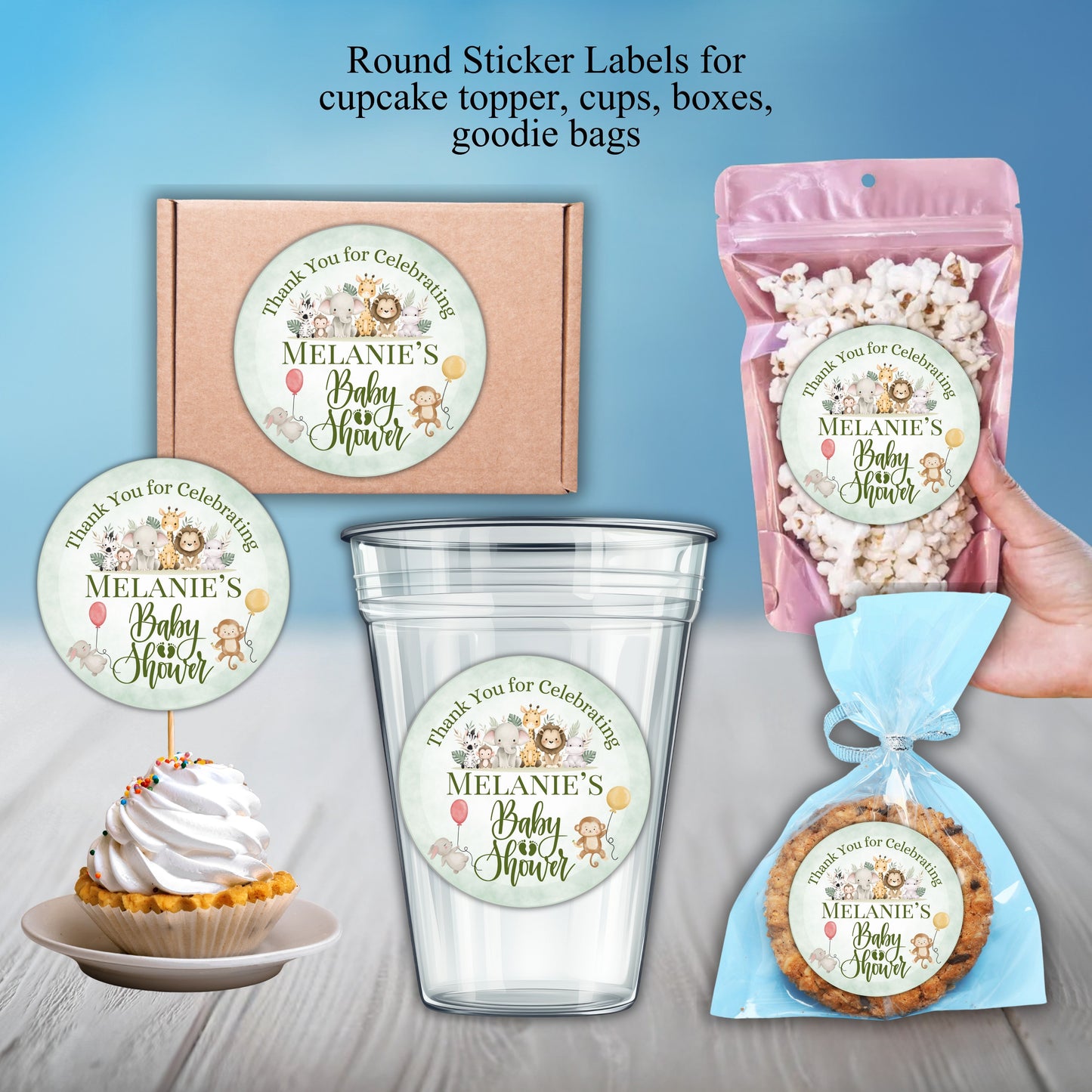 Safari Animal Baby Shower Party Sticker Labels