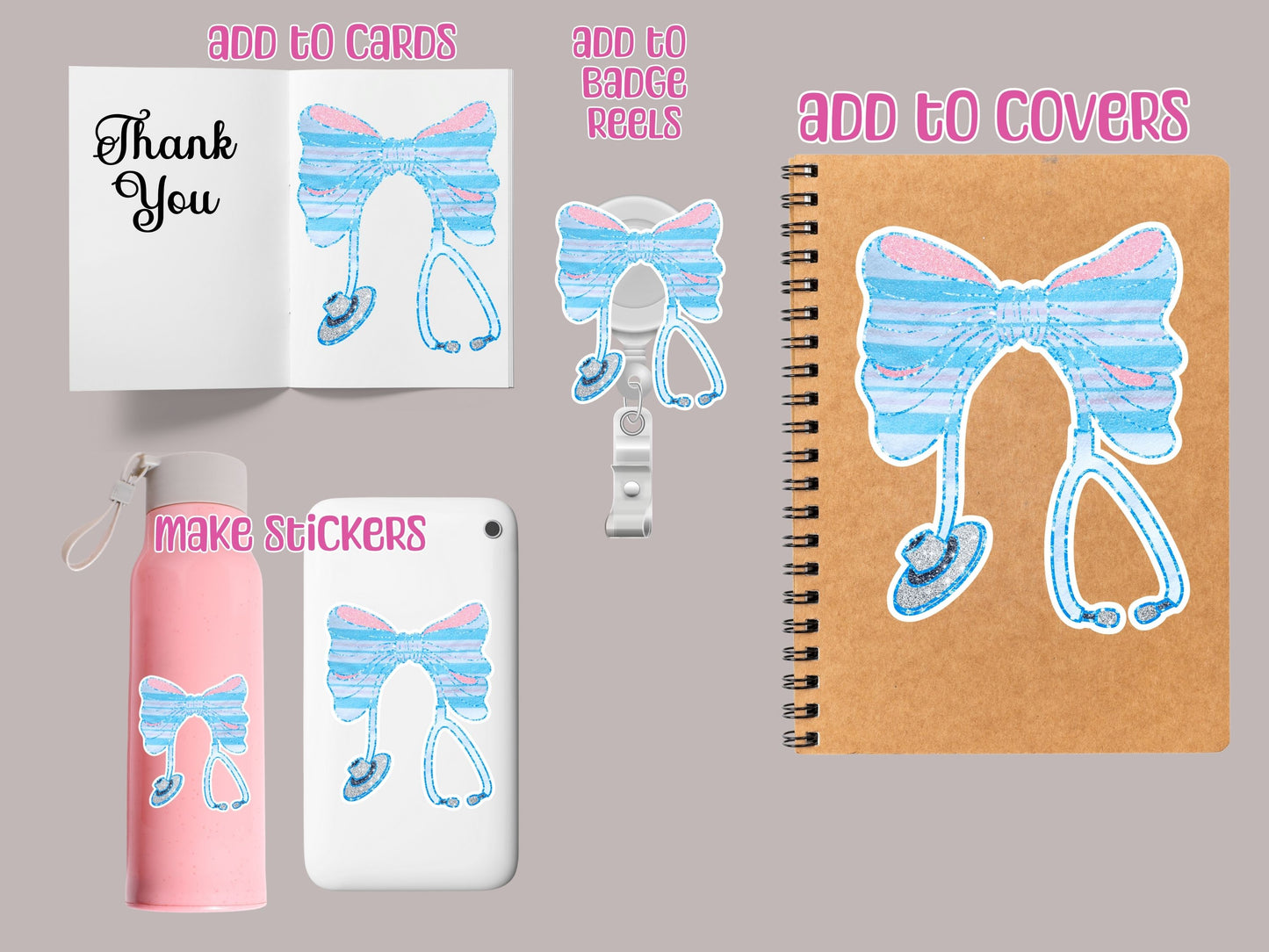 Nurse Stethoscope Bow Receiving Blanket Clipart PNG Instant Digital Download