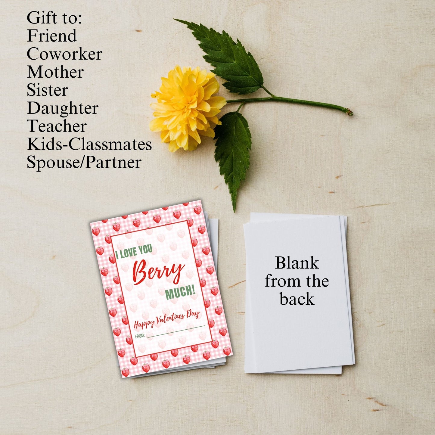 Strawberry Checkered Valentines Day Printable Digital Card Bundle