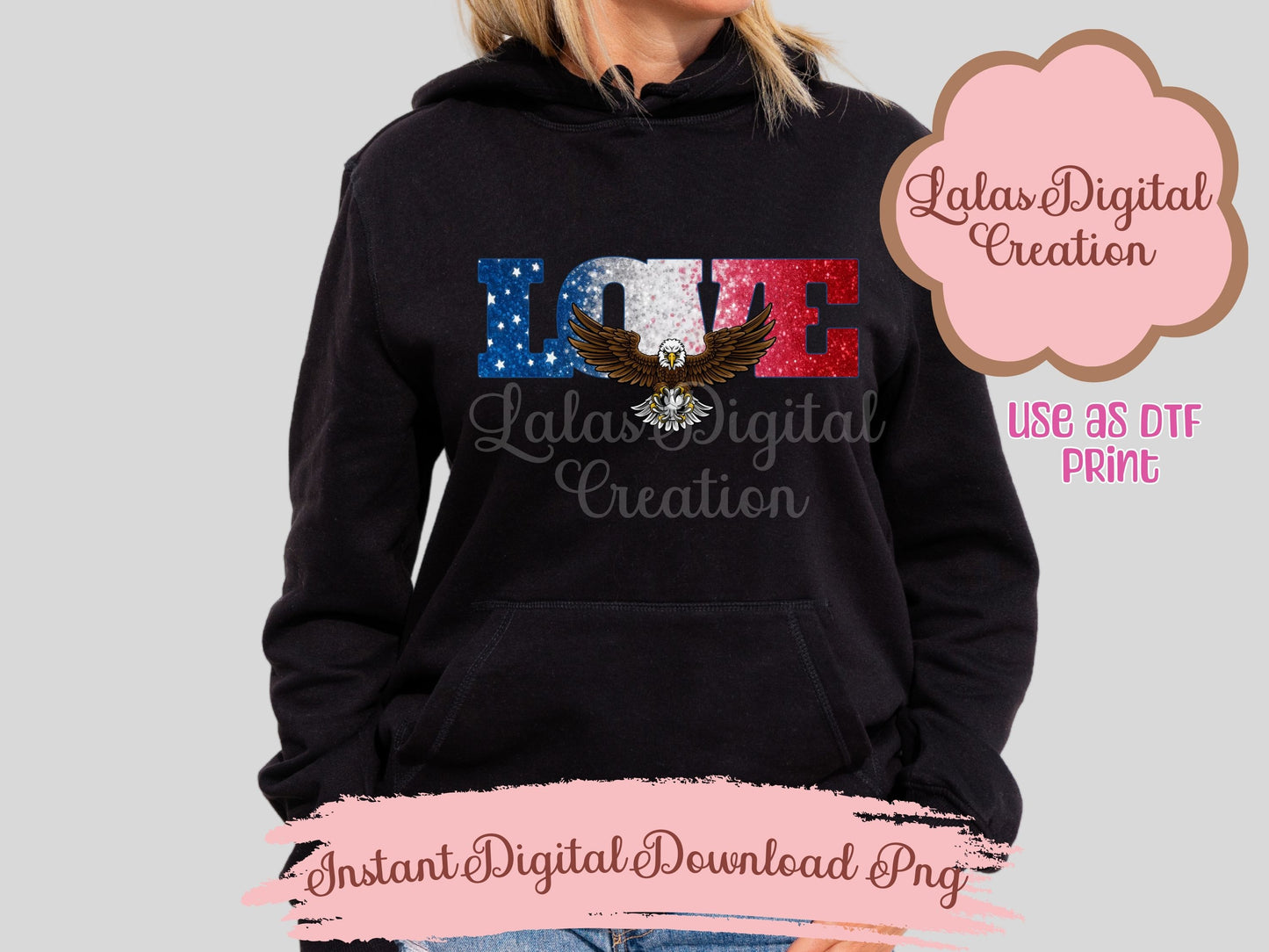 USA American Flag LOVE Clipart PNG Instant Digital Download