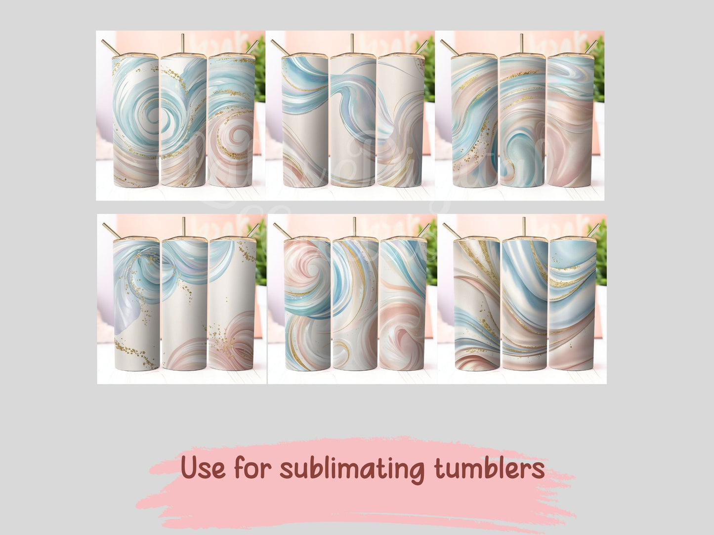 Blush Iridescent Watercolor Swirls Digital Pattern Paper Bundle