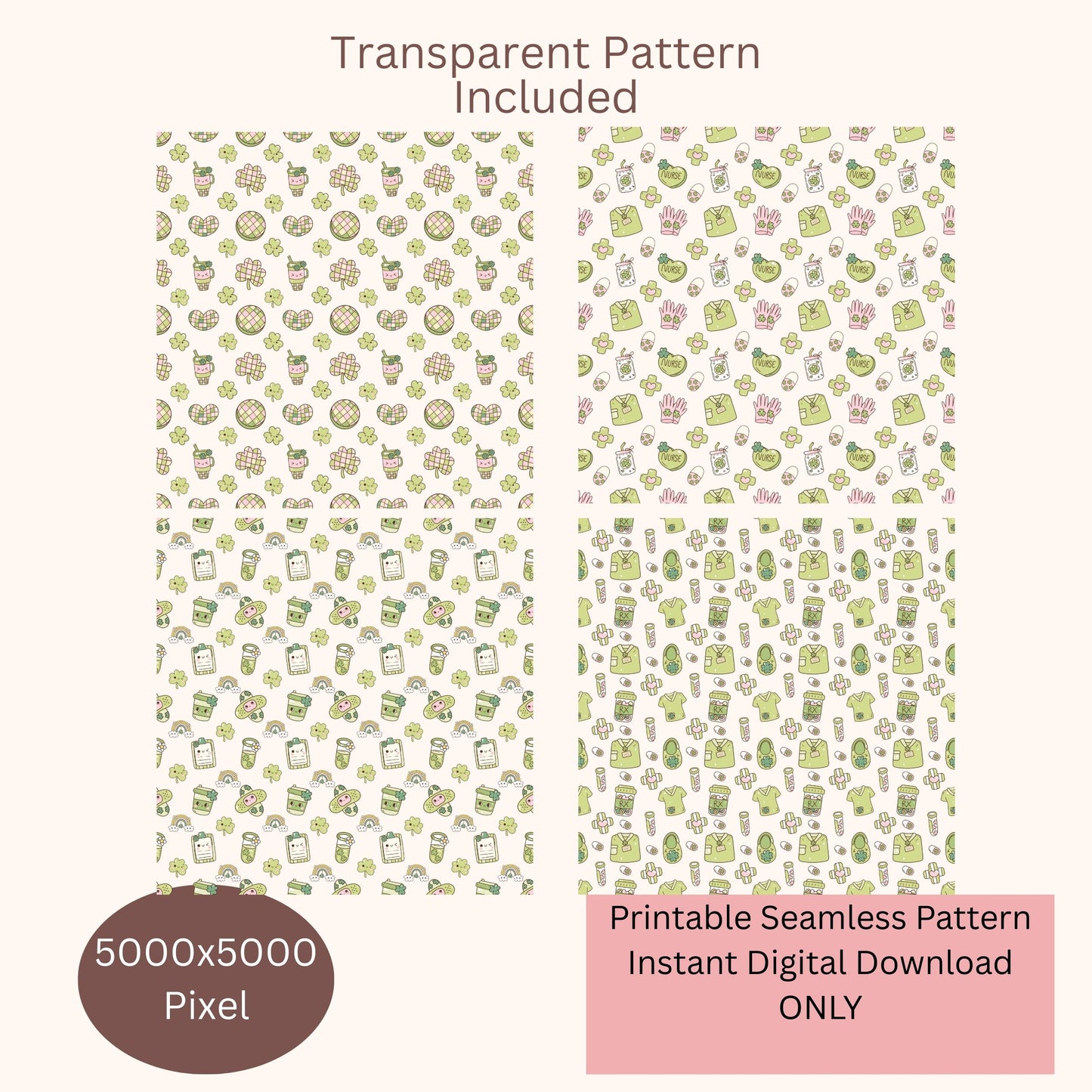 Nurse St. Patrick's Irish Seamless Repeating Pattern Paper Bundle Set