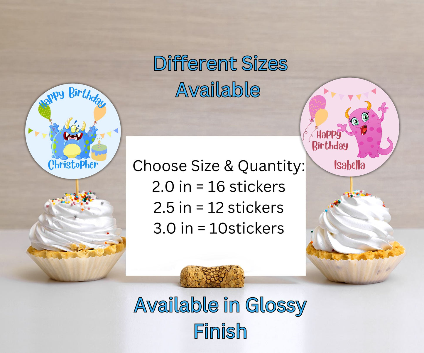 Monsters Boys Girls Birthday Party Sticker Labels