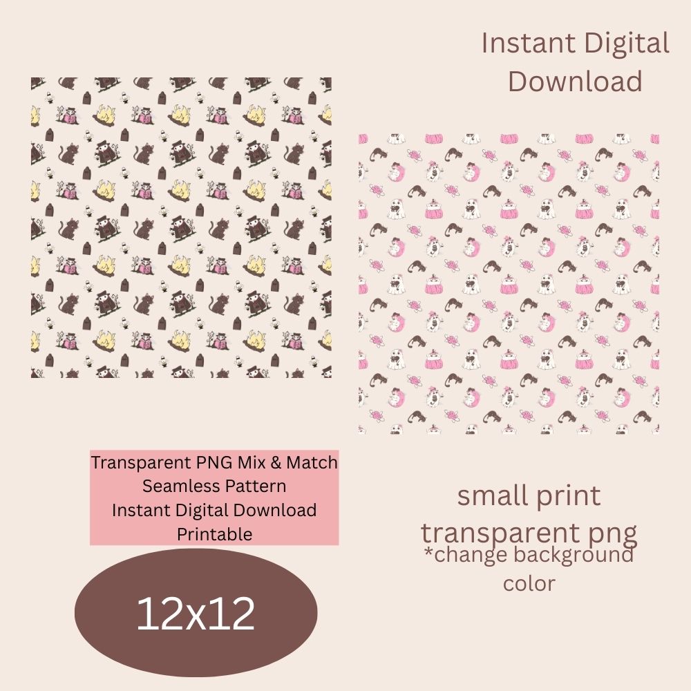 Cat Ghost Seamless Digital Pattern Paper Set