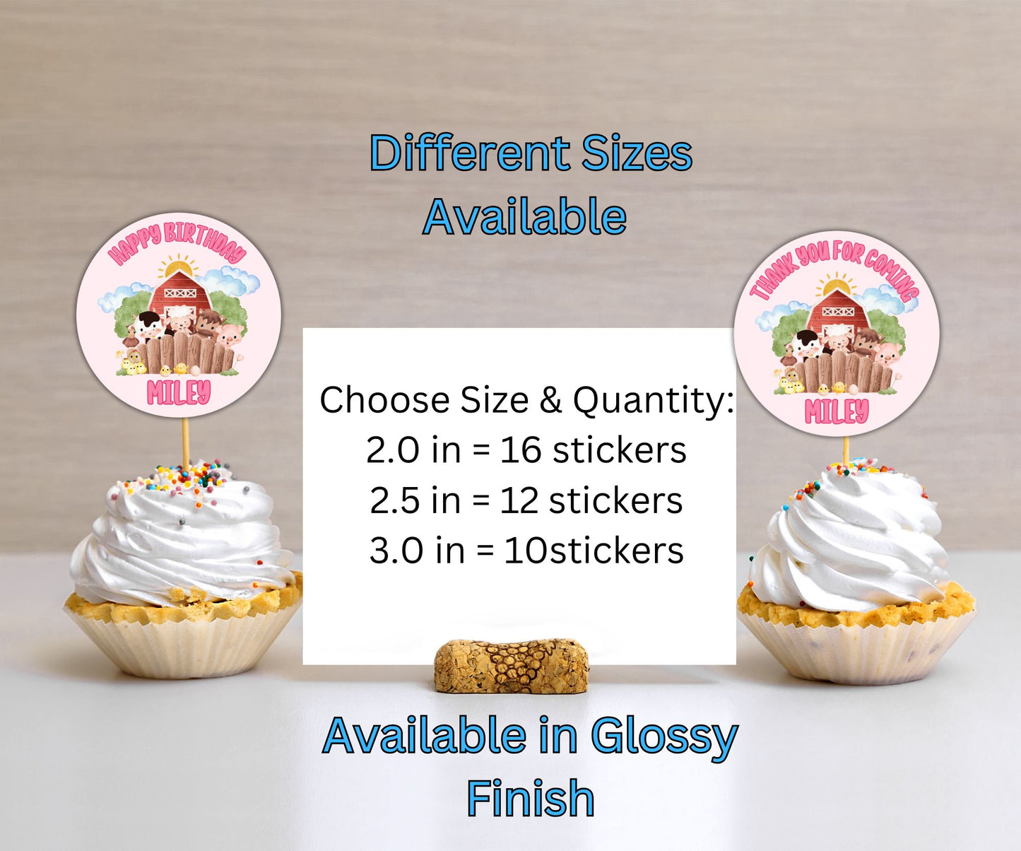 Girls Farm Animal Party Sticker Labels