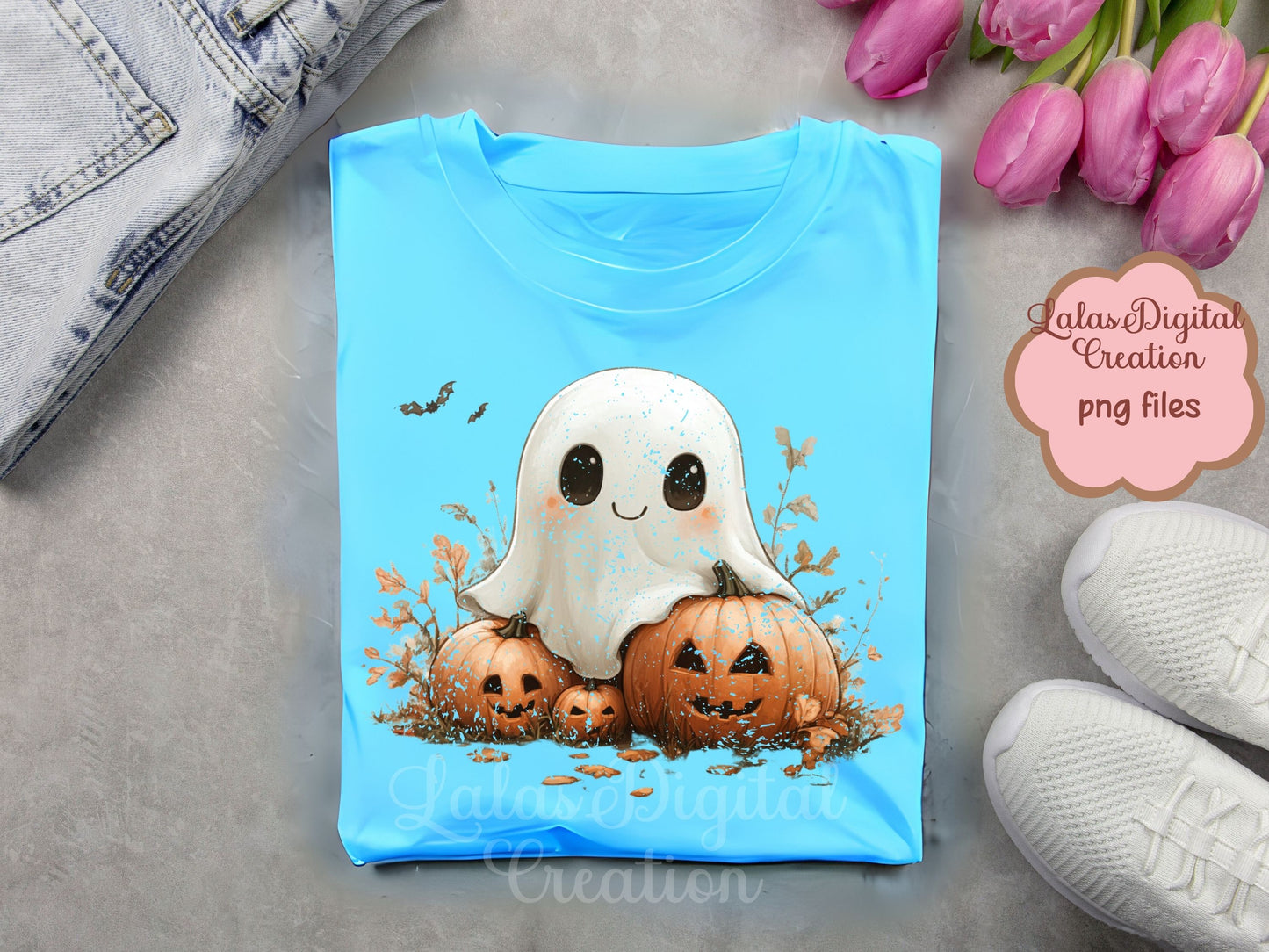 Retro Distress Ghost Clipart Instant Digital PNG Download